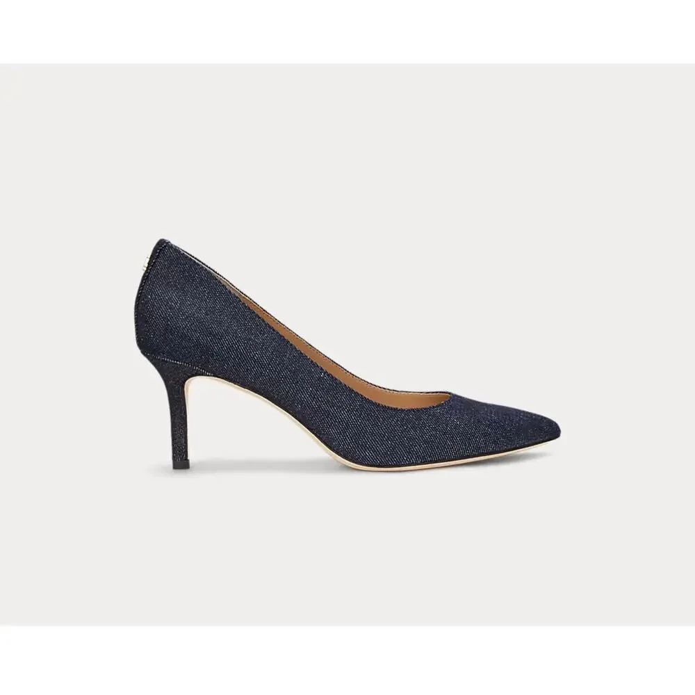 Ralph Lauren Lanette Dark Denim-Effect Pointed Kitten Heels